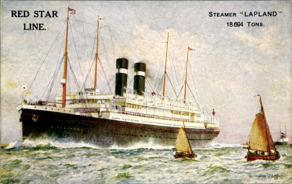 Künstler Ak Steamer Lapland, Red Star Line, RSL, Dampfschiff