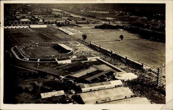 Postcard Stuttgart in Württemberg, fairground 15th German Gymnastics Festival 1933, aerial photo