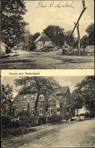Ak Radenbeck Wittingen in Niedersachsen, Dorfplatz, Brunnen, Bauernhaus