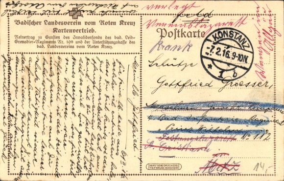 Postcard Grand Duke Friedrich II of Baden, body grenadiers, trench, Red Cross, I WW