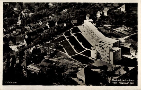 Postcard Waiblingen in Württemberg, aerial photograph, district hospital