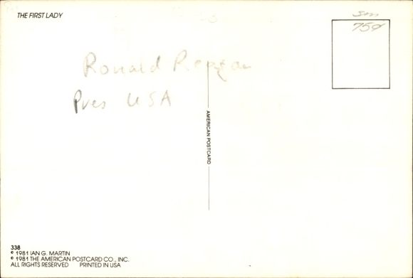 Postcard Nancy Reagan, I'd never wear a crown- It messes up your hair, The First Lady, Ronald Reagan