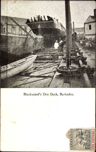Postcard Bridgetown Barbados, ship in dry dock, shipyard, boats, Barbados