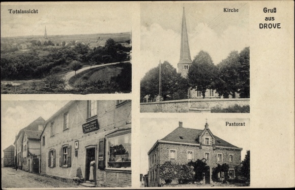 Ak Drove Kreuzau in de Eifel, overzicht, kerk, pastoraat