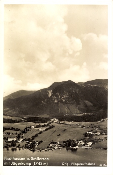 Postcard Fischhausen Schliersee in Upper Bavaria, landscape photo, Jägerkamp, aerial photo