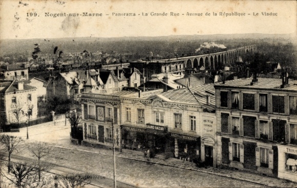 Ak Nogent sur Marne Val de Marne, Grande Rue, Avenue de la Republique, Viadukt, Panorama