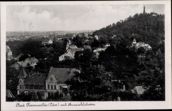 Postcard Bad Freienwalde on the Oder, partial view with lookout tower