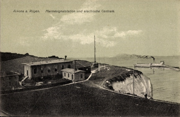 Postcard Arkona Putgarten on Rügen, naval signal station, electrical power station, sea, cliff
