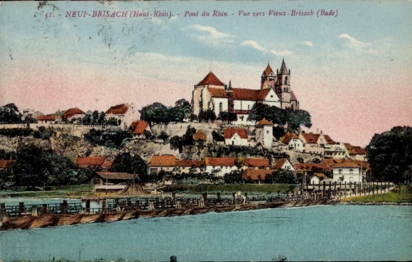CPA Neuf Brisach Neubreisach Alsace Haut Rhin, Pont du Rhin, Vue vers Vieux-Brisach