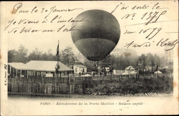 Ansichtkaart Paris XVII, Aerodrome de la Porte Maillot, balloon captif