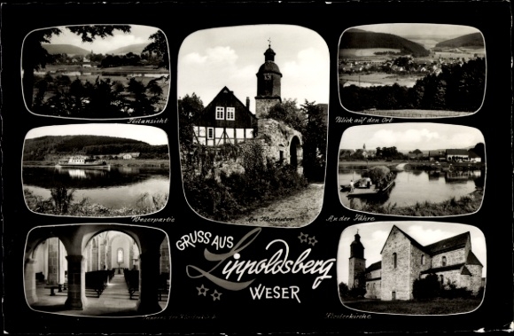 KP Lippoldsberg Wahlsburg Weserbergland, panorama, kościół, wody, wnętrze kościoła, na promie