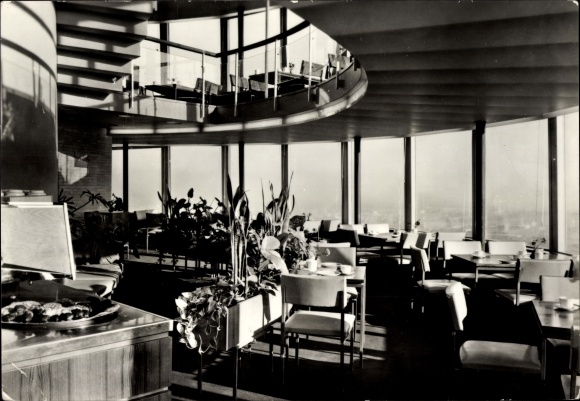 Postcard Dresden Wachwitz, tower café in the television tower, interior view
