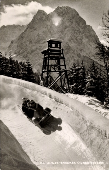 Postcard Garmisch Partenkirchen in Upper Bavaria, Olympic bobsleigh track