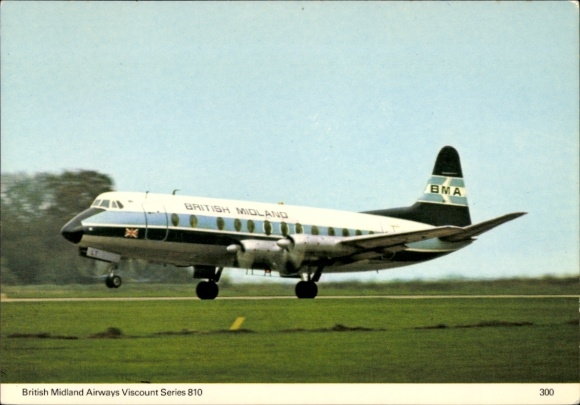 Postcard British passenger aircraft, British Midland Airways Viscount Series 810