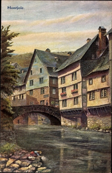 Künstler Ak Monschau Montjoie in der Eifel, Häuser, Brücke