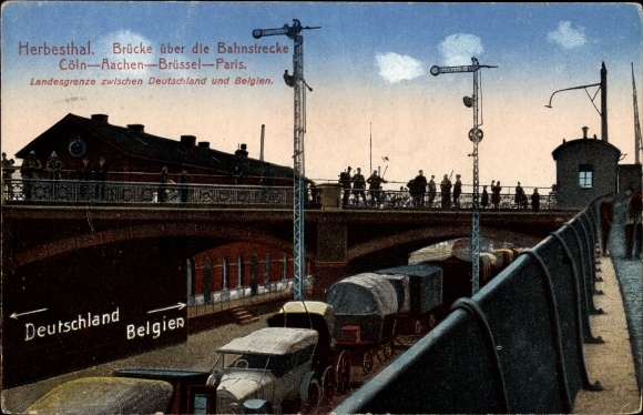 Postcard Herbesthal Lontzen Wallonia Liège, bridge over the Cologne-Aachen-Brussels-Paris railway line