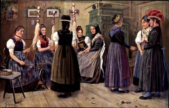 Künstler Ak Hoffmann, H., Spinnstube im Schwarzwald