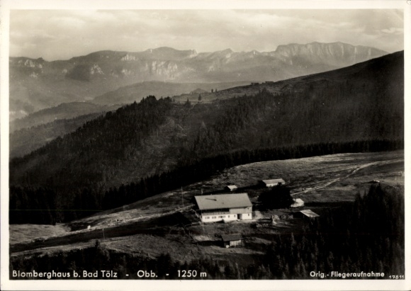 Postcard Bad Tölz in Upper Bavaria, Blomberghaus, mountain panorama, 1250 m altitude, aerial photograph