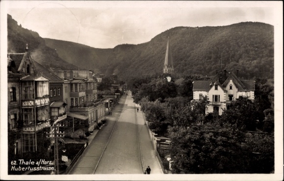Ak Thale im Harz, Hubertusstrasse, landschap, gebouw, straat