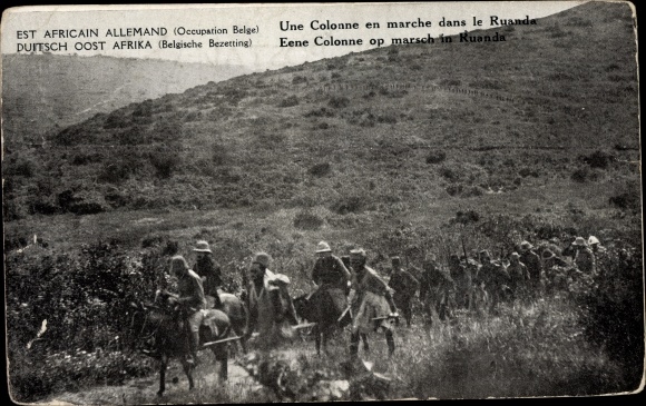 Ak Deutsch Ostafrika Ruanda, Une Colonne en marche, Occupation Belge