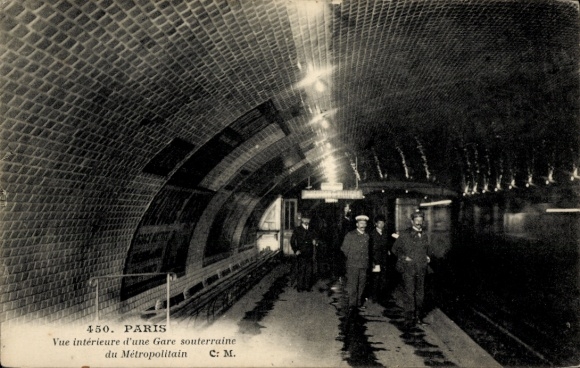Postcard U-Bahn Paris, interior view of a subway station Metropolitain, Direction de Villiers