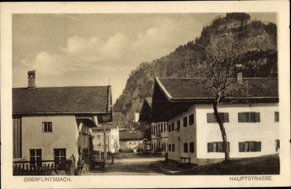 Postcard Oberflintsbach Flintsbach am Inn Upper Bavaria, main street, ruin Falkenstein, mountain Großer Matron
