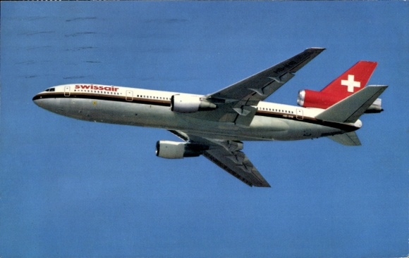 Postcard Swiss passenger aircraft of Swissair, McDonnell-Douglas DC-10-30