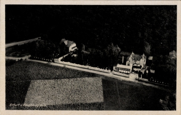 Postcard Erfurt in Thuringia, aerial view of houses, fields, trees