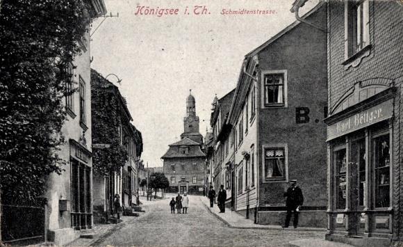Postcard Königsee in Thuringia, Schmidtenstraße, shop Karl Böttger