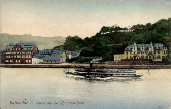 Parowiec Vallendar am Rhein, Humbold-Höhe, krajobraz rzeki