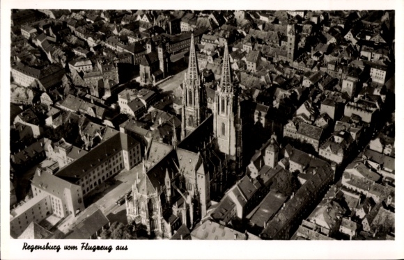 Postcard Regensburg on the Danube Upper Palatinate, Cathedral, aerial photograph