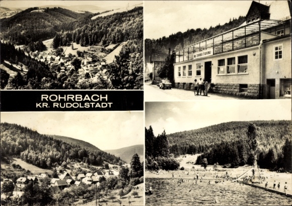 Postcard Rohrbach in Thuringia, inn Sorbitzgrund, panorama, outdoor pool