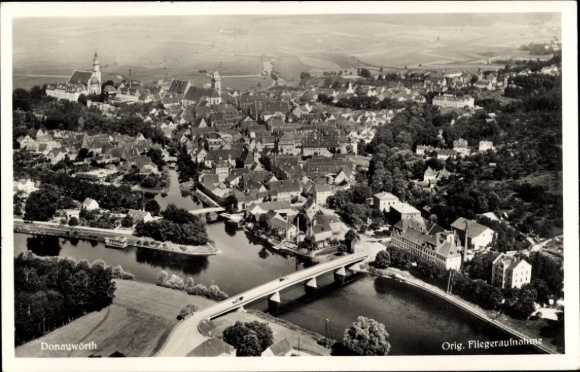 Postcard Donauwörth in Swabia, aerial photograph of the town