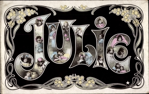 Letters Postcard Female first name Julie, flowers, girls