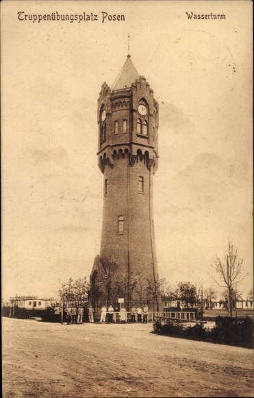 Postcard Poznań Posen, military training area, water tower