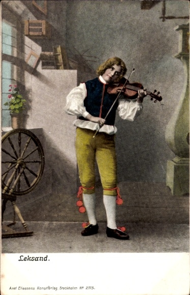 Postcard Leksand, violin player in Swedish costume