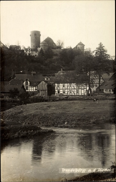 Photo Postcard Trendelburg Diemel, partial view of the town, tower, part on the shore