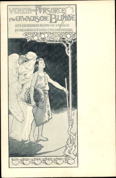 Jugendstil Litho Verein zur Fürsorge für Erwachsene Blinde, Großherzogtum Sachsen