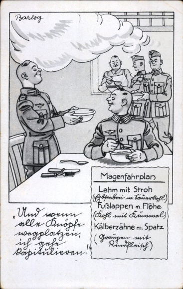 Künstler Ak Barlog, Magenfahrplan, Soldaten in der Kantine, Wehrmacht