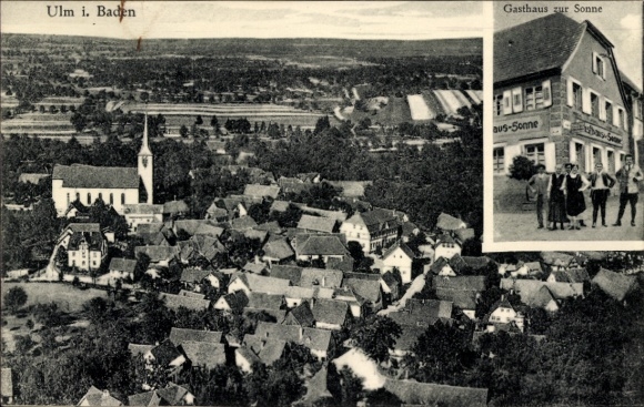 Postcard Ulm in Baden Renchen Black Forest, Gasthaus zur Sonne, aerial photograph