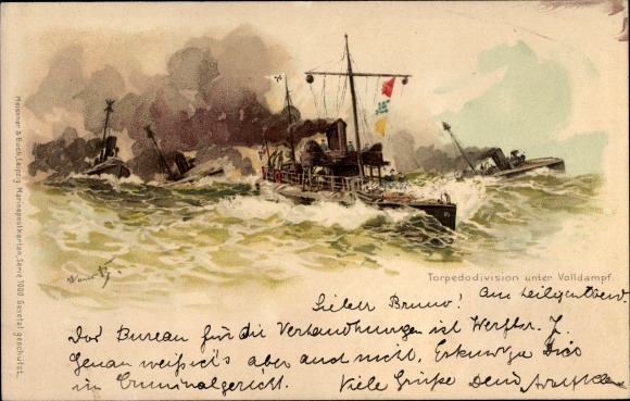 Künstler Litho Bohrdt, Hans, Torpedodivision unter Volldampf