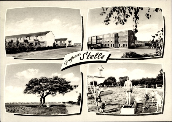 Postcard body in the district of Harburg, local section with city pool