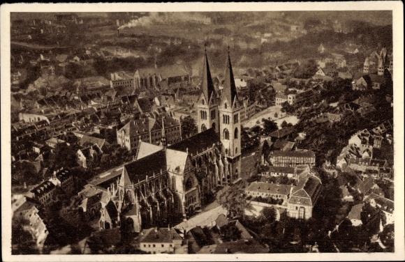 PC Halberstadt in Saxony Anhalt, WHW The beautiful Germany 158, church, place, aerial photograph