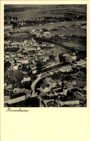 Postcard Rosenheim Upper Bavaria, aerial view of the town