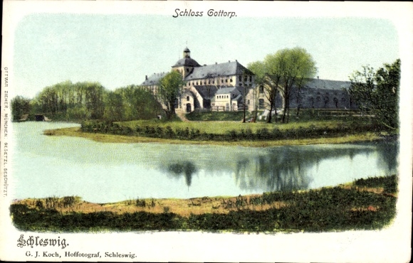 Ak Sleeswijk aan de Schlei, kasteel Gottorp, uitzicht op het water, GJ Koch, hoffotograaf