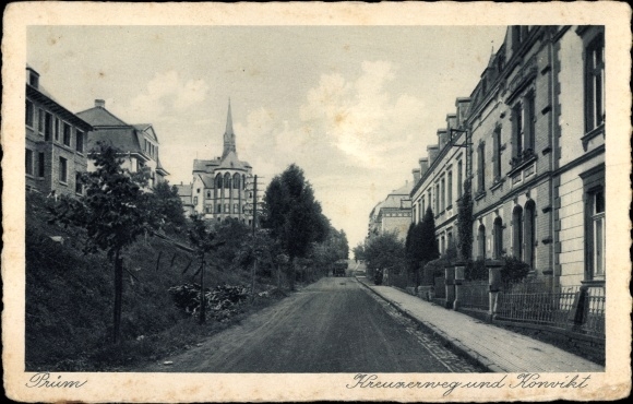Postcard Prüm in the Eifel, Kreuzerweg and Konvikt