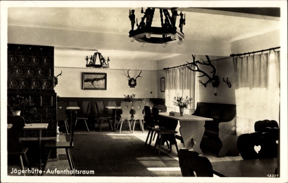Postcard Zinnwald Georgenfeld Altenberg in the Ore Mountains, hunter&#39;s hut, lounge, tiled stove