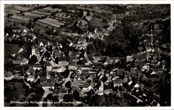 Postcard Schliengen in the Black Forest, aerial photograph of Markgraflerland