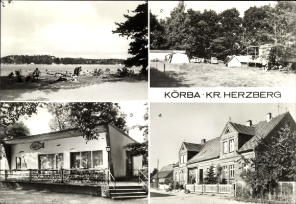 Postcard Körba Lebusa in Brandenburg, campsite, Seeblick restaurant, Konsum sales outlet, Körbaer Lake