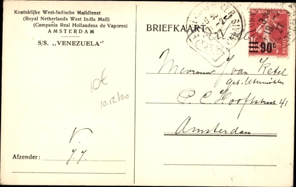 Postcard Steamer SS Venezuela, Royal Netherlands West India Mail